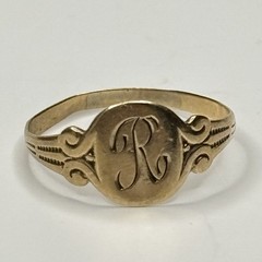 Antique 14K Gold Monogram R Pinky Baby Ring Size 4