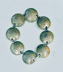 Vintage Sterling British Sixpence Coin Bracelet 1940s George VI 6.75”