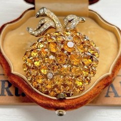 VTG EISENBERG Brooch Amber Clear Color Stone Golden Apple Old Hollywood Jewelry
