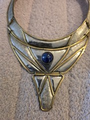 Vintage Morita Gil Designer Blue Lapis Metallic Bronze Collar Necklace Large