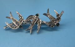 Victorian Style Crystal Bird Silver Tone Brooch Pin