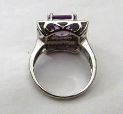 DESIGNER TC 5.62 ASSCHER AMETHYST HALO WHITE ZIRCON STERLING SILVER RING SZ 10