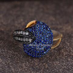 0.77ctw Rose Cut Diamond Sapphire Studded Silver Victorian Gorgeous Ring Jewelry