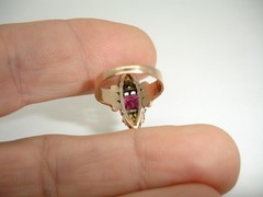 old antique 14K Rose Gold Victorian RING purple red gem Diamond Triads 3.75 2.6g