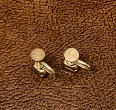 Vintage Gold Tone Earrings Blue Glass Screw Back Hallmarked