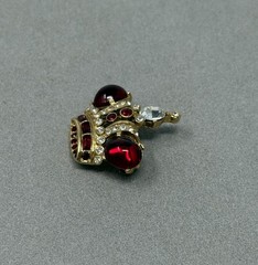 Vintage Butler & Wilson Regal Crown Crystal Brooch, Ruby Red Cabochons, England