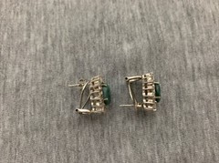 Vintage Sterling Fadi India Labradorite Cabochon & Cubic Zirconia Stud Earrings