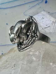 Rabbit Ring Bunny Band Floral Field size 9 sterling silver women girls