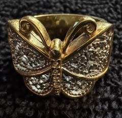Lot of 5 Yellow Gold Tone Fashion Rings Flower Butterfly Statement Jewelry
