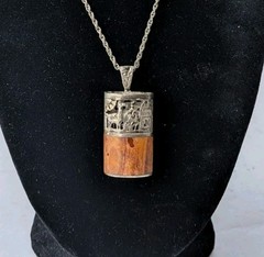 Vintage 925 Sterling Silver Peruvian Llama Orange Inlay Pendant Necklace…