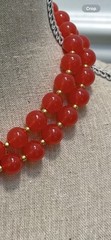 VTG Joan Rivers Signed Necklace Red Acrylic Beads Gold Plated 35” Statement Glam