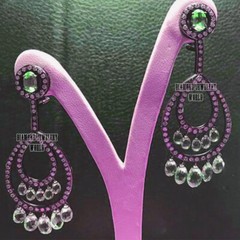 Gorgeous 2.39ctw Rose Cut Diamond Emerald Studded Silver Vintage Earring Jewelry
