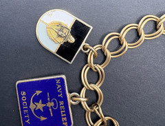 Vintage US NAVY Relief Society Charm Bracelet Gold Tone Military Engraved