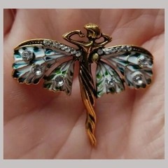 Vintage Fairy Brooch Art Nouveau Gold Nymph Pin Crystal Women Jewelry Shawl Gif