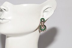 Vintage Circa 1970s 18k Gold Natural Rose Cut Diamond And Emerald Drop Earring