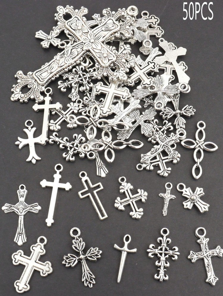 50pcs Mixed Zinc Alloy Antique Carved Cross Charms A5560 For Jewelry Making