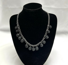 Black Beaded Pave Ball Necklace Gunmetal Chain Statement Collar Adjustable