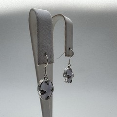 Blue Lace agate Lavender Color Sterling Silver Vintage Earrings With Marcasite