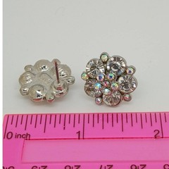 Vintage 1990s Swarovski Crystal AB Cluster Stud Earrings Silver Tone Flower NOS