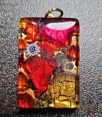 Authentic Vintage Murano Glass Pendant Red & Gold Leaf Millefiori Made in Italy