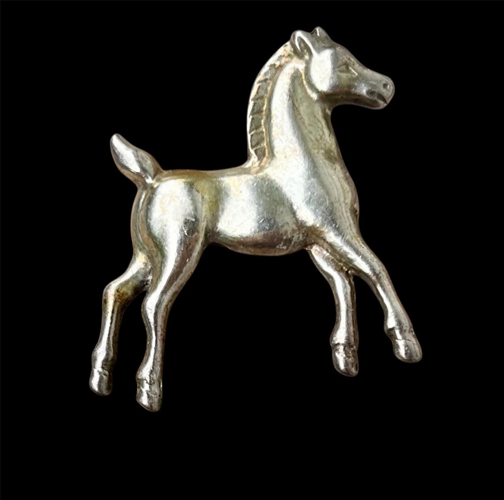 Vintage Sterling Silver Foal Colt Horse Equestrian Pin Brooch Heavy 11 Grams