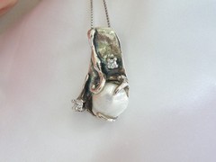 Brutalist Sterling Silver 925 Baroque Pearl Modernist Pendant Necklace