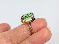 Vtg Victorian Revival Ring Lot Green Glass Blue Flower Enamel Adjustable