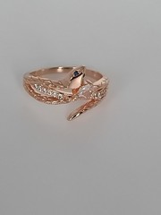 Vintage 1990-s 14 Ct Rolled Gold Zircon Snake Ring UK N US 6 3/4 – Hallmarked!