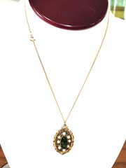 Vintage 12k Gold Fill Real Pearl Genuine Jade Pendant Chain Necklace See Video