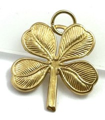 Vintage Lucky Charm Pendant Four Leaf Clover Brass Metal Jewelry Shamrock