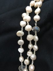 triple strand baroque fwp pearl bead necklace and earrings