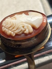 Antique GRAND TOUR 1920s-30s SHELL CAMEO hand carved VICTORIAN brass copper 5.25