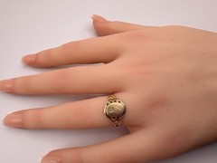 Antique 10K Yellow Gold Signet Ring With Diamond In Sun, Size 5.5 PSCO Filigree