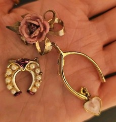 Vintage LOT 3 Broochs Pins Love Luck Beauty Mustard Seed