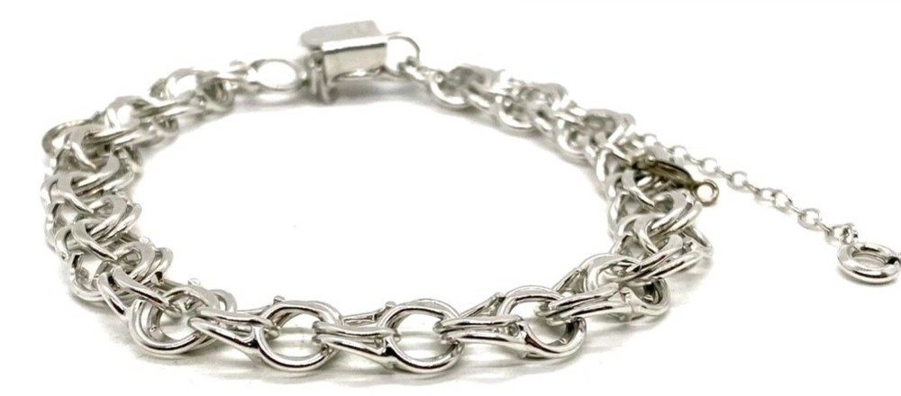 Vintage Sterling Silver Italy Double Link Chain Charm Bracelet