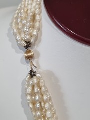 Vintage 1980s 14k Gold 10 strand Cultured Rice Pearl Necklace USA made see Video
