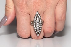 Vintage Circa 1950s 9k Gold Estate Natural Rose Cut Diamond Navette Ring