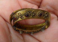 Antique Victorian Brooch Intertwined Ovals Rose Cut Red White Bezel Set Stones