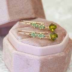 Vintage Style Gold Floral Green Crystal Earrings, Gift for Her, Daughter