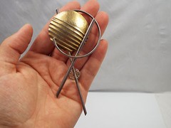 Vintage 1980’s Large Hammered Sterling Silver Brooch Pin, L.A. Reese 1989