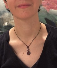 VICTORIAN REVIVAL BRONZE T. TRIPLE DROP LAVALIER NECKLACE PINK RHINESTONES 16”