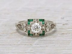 2Ct Art Deco Vintage Style Lab Created Diamond & Emerald 14K White Gold FN Ring