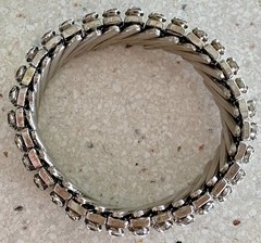 Vintage British Hong Kong Rhinestone Stretch Accordion Band Bracelet Silver Tone