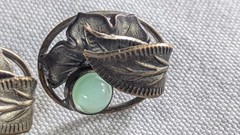 Vintage Czech Art Nouveau Ornate Green Stone Fine Details Screwback Earrings