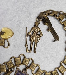 VTG United States US History Charm Bracelet Brass Enamel Bookchain Heart Charms