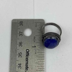 Sterling Silver 925 Oval Lapis Lazuli Cabochon Ring Rope Bezel Vintage Size 5.5