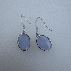 Blue Lace agate Lavender Color Sterling Silver Vintage Earrings With Marcasite