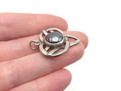 Vintage Sterling Silver Hematite Stone Celtic Knot Heart Pendant for Necklace