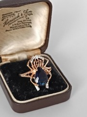 Vintage 1990-s 14 Ct Rolled Gold Sapphire Ring Size UK P US 7 1/2 – Hallmarked!