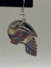 Vtg Edgar Berebi Silvertone Blue Green Enameled Toucan Dangle Pierced Earrings